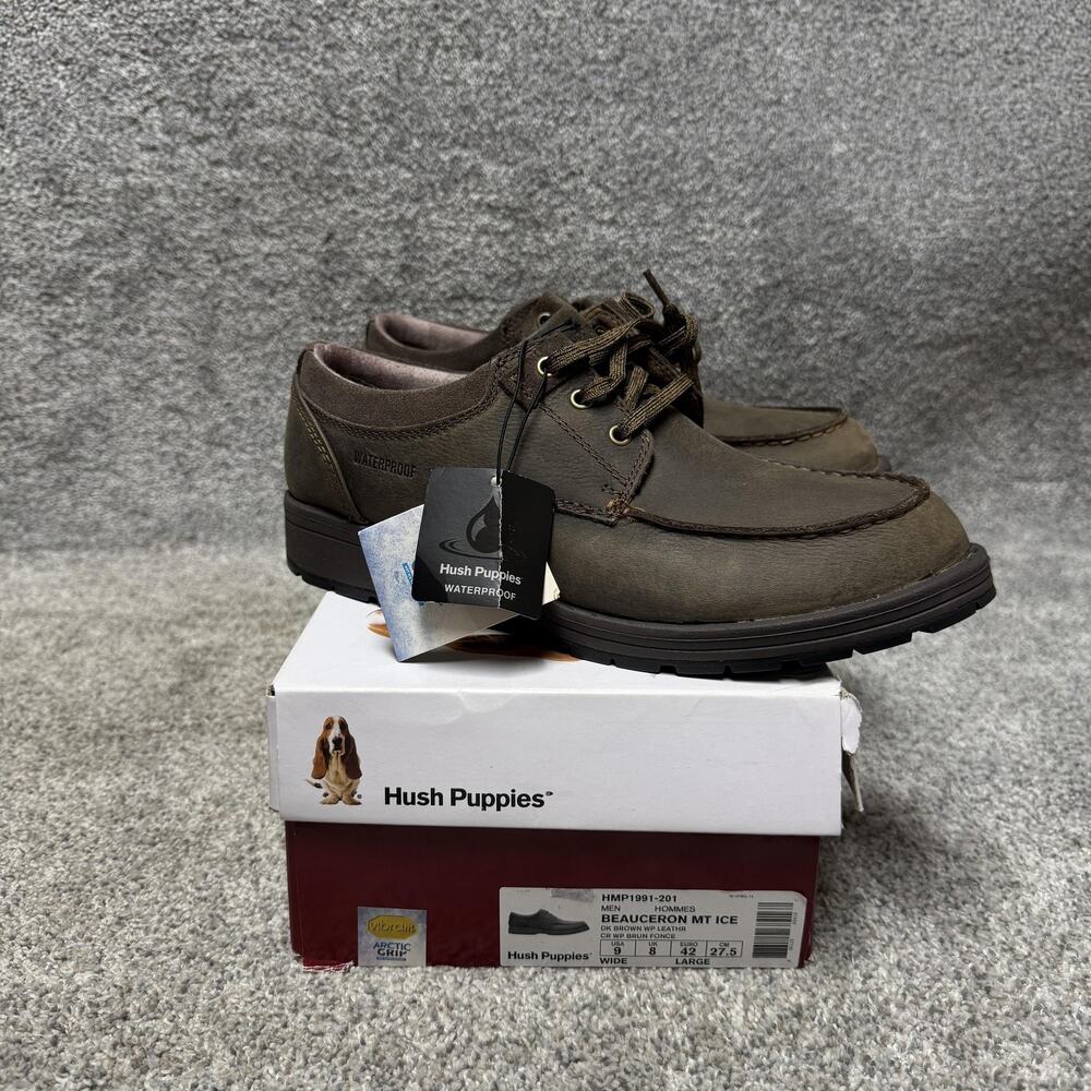 Hush Puppies Shoes Mens Size 9 Brown Leather Waterproof Moc Vibram HMP1991-201